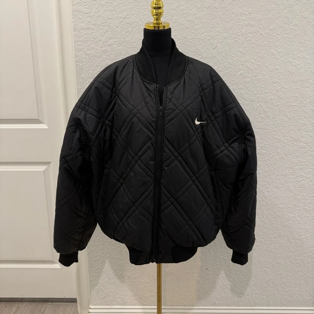 Nike Big Swoosh Quilted Bomber F7 STI Black Nylon Reversible Jacket Mens XL